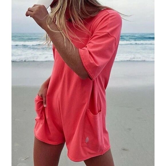 Free People Movement Hot Shot Tee Romper In Electric Sunset Size Large NWT - Picture 1 of 2